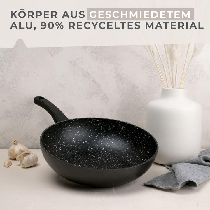 Fackelmann Wokpfanne Marble 28 cm, Antihaft-Wok aus 90% recyceltem Aluminium mit ergonomischem Kunst