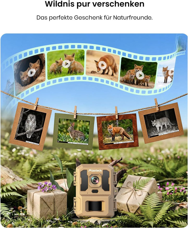 Misstech 4K 64MP UHD Solar Wildkamera mit Handyübertragung App, Klare Nachtsicht, Solar-autark, 0,1s