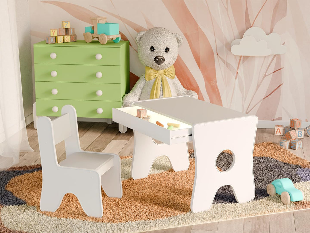 Happy Babies - Kinderschreibtisch-Stuhl-Set, ergonomischer Spieltisch mit geräumiger Schublade - Kin