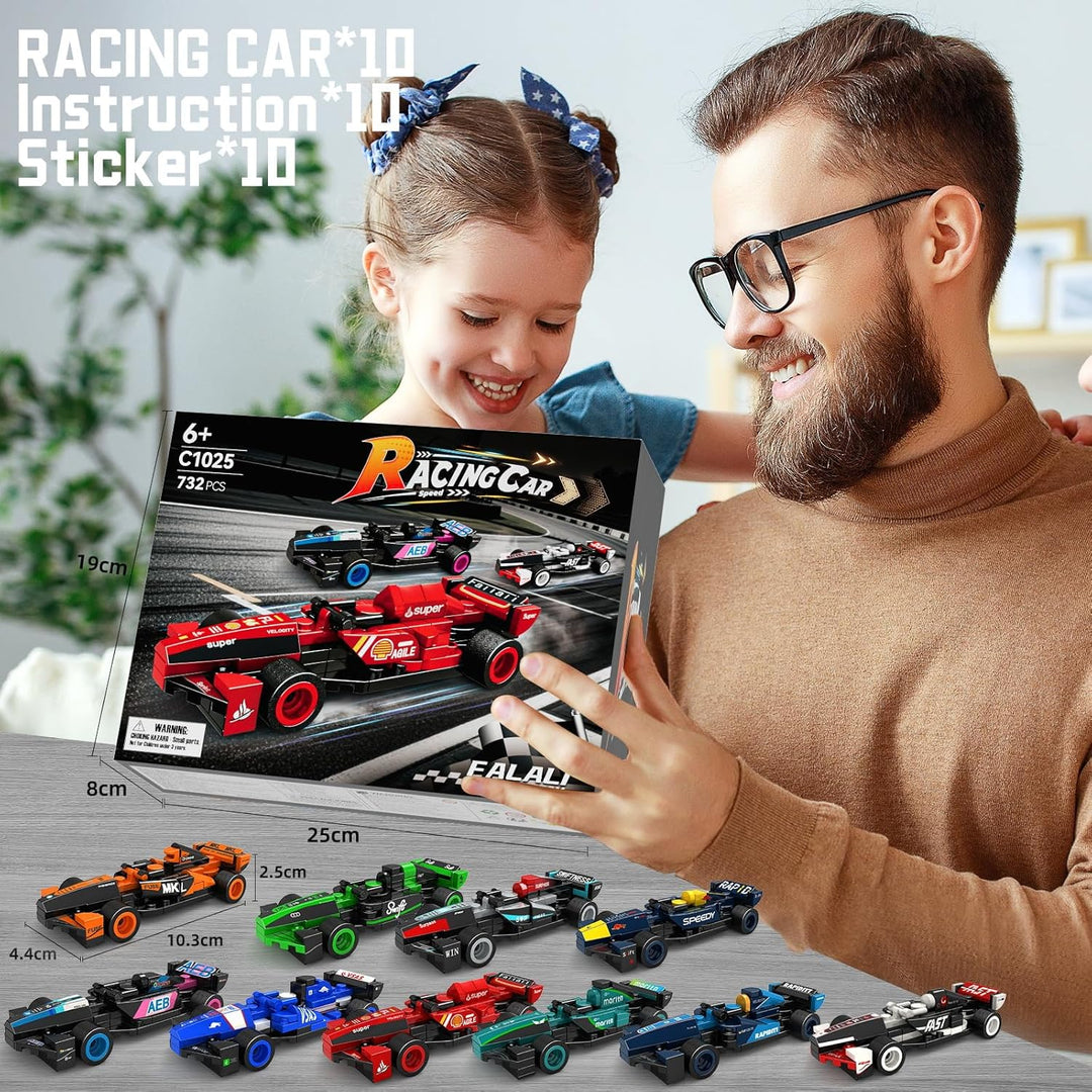 F1 Speed Champions Bausatz, Formel 1 Modellauto Set mit 10 Rennwagen,732 Teile, Home Deko und Geburt