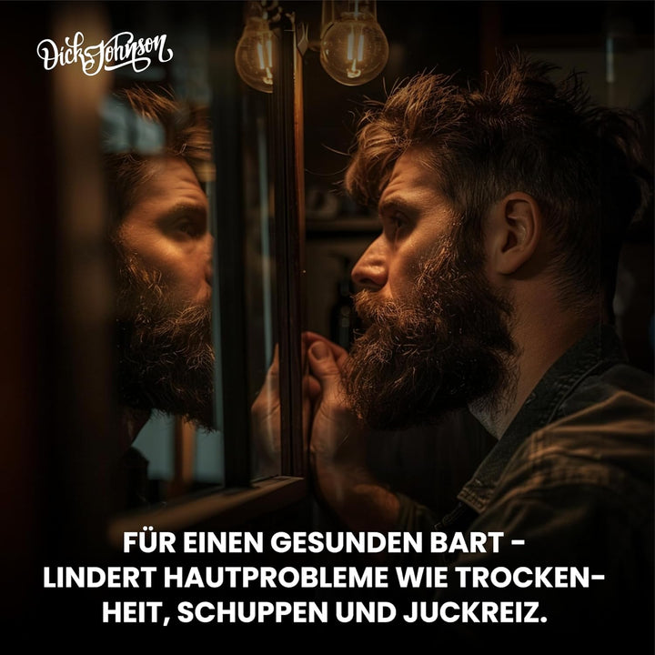 Dick Johnson Beard Oil True Whiskey | Bartöl für Männer | Bart Weichmacher mit Johannisbeersamenöl,