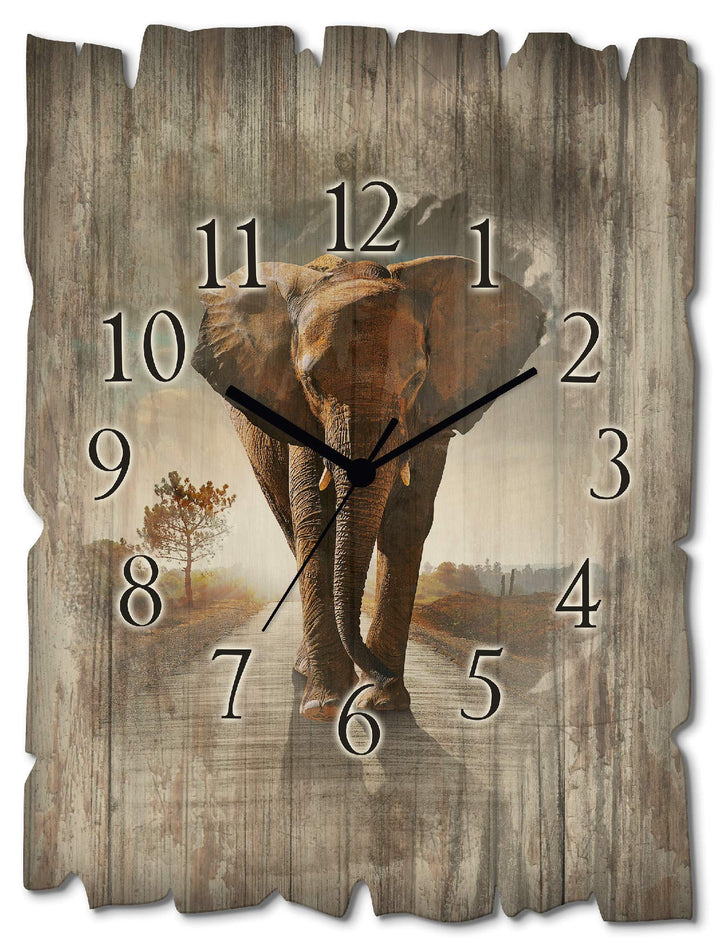 ARTLAND Wanduhr ohne Tickgeräusche aus Holz Funk Uhr 30x40 cm Rechteckig Lautlos Afrika Elefant Tier