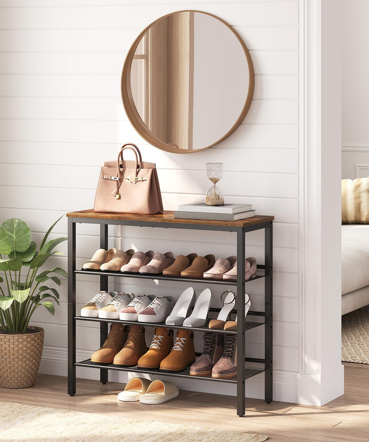 HOOBRO Schuhregal, 4 Schuhablage, Schuhschrank, verstellbares Metallgitterregal, Geräumige Oberseite