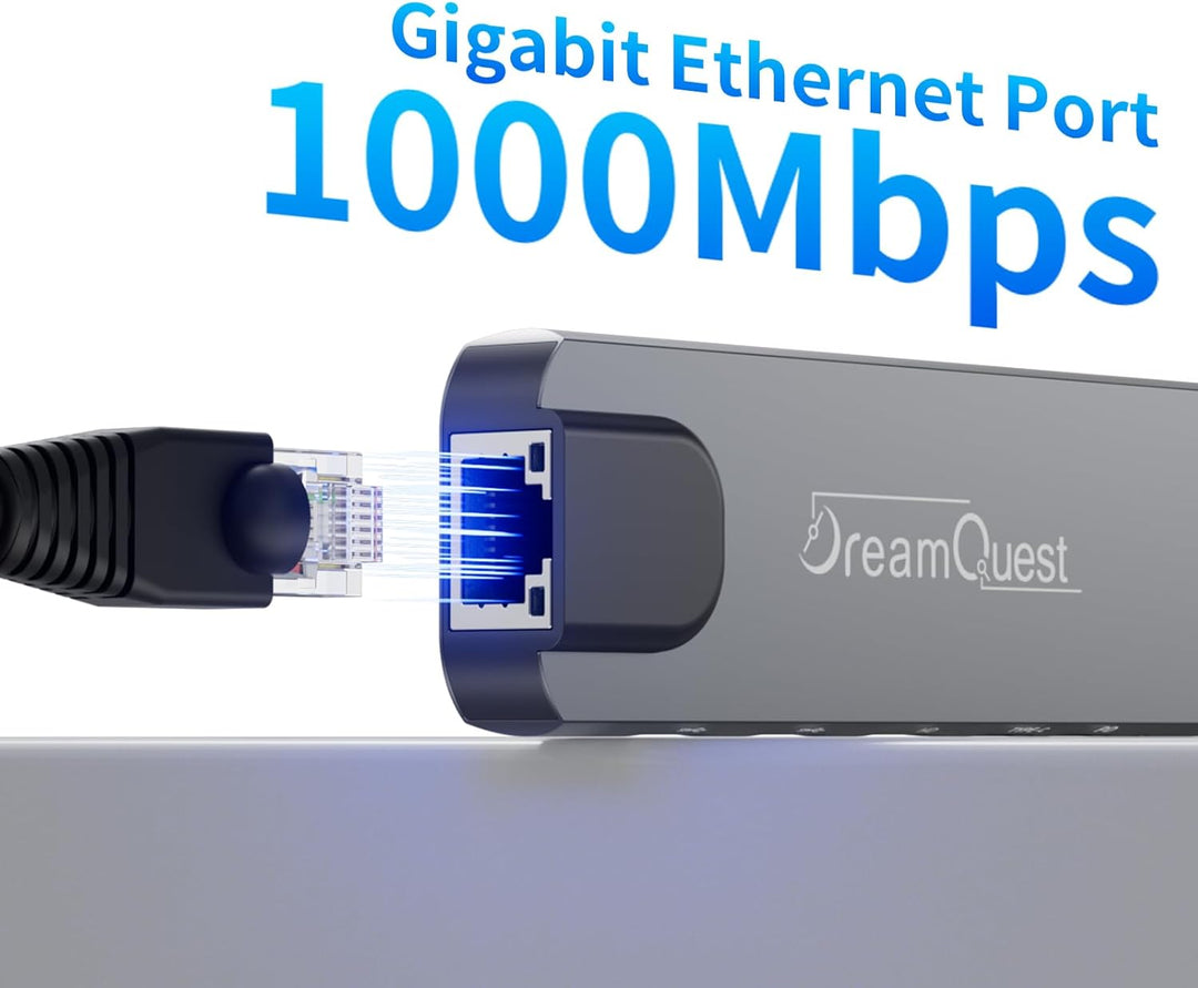 DreamQuest USB-C Hub 6-in-1 Docking Station mit 1000Mbps Netzwerkkarte,4K HDMI Port,PD 100W,USB 3.2