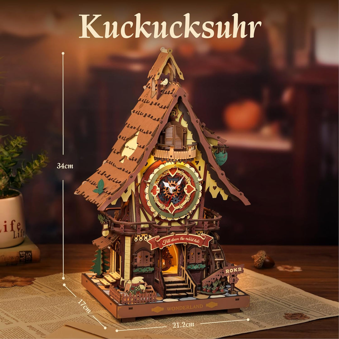 ROKR 3D Puzzle Kuckucksuhr Erwachsene, 3D Holzpuzzle Uhrenmodellbausätze, Geschenke und Dekoration f