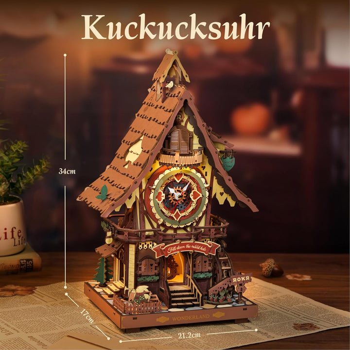 ROKR 3D Puzzle Kuckucksuhr Erwachsene, 3D Holzpuzzle Uhrenmodellbausätze, Geschenke und Dekoration f