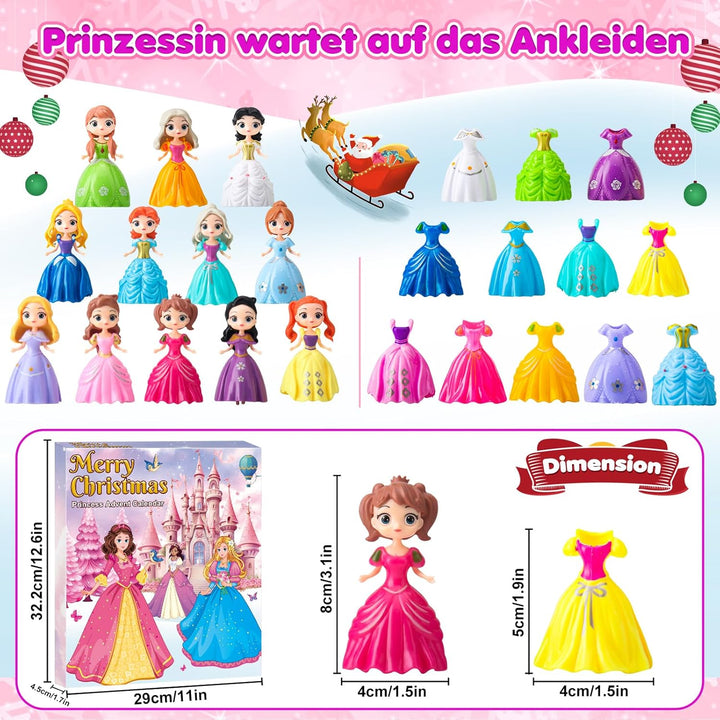 Prinzessin Adventskalender 2025 Mädchen – 24 Tage Weihnachtskalender mit Verformbaren Spielzeug Figu