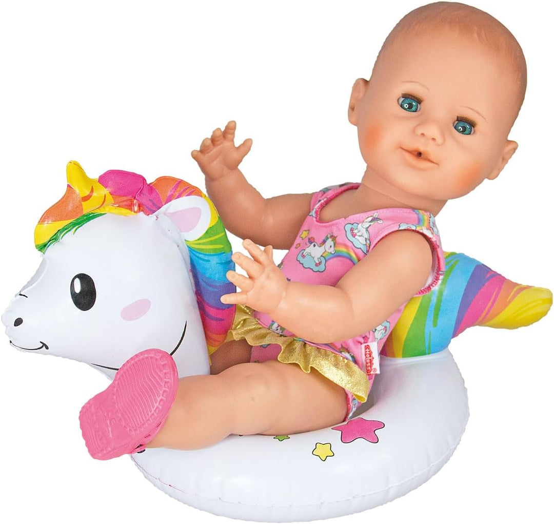 Heless 661 - Schwimm-Set für Puppen, 3 teilig, Motiv Einhorn Henri, Badeanzug, Clogs und Schwimmring