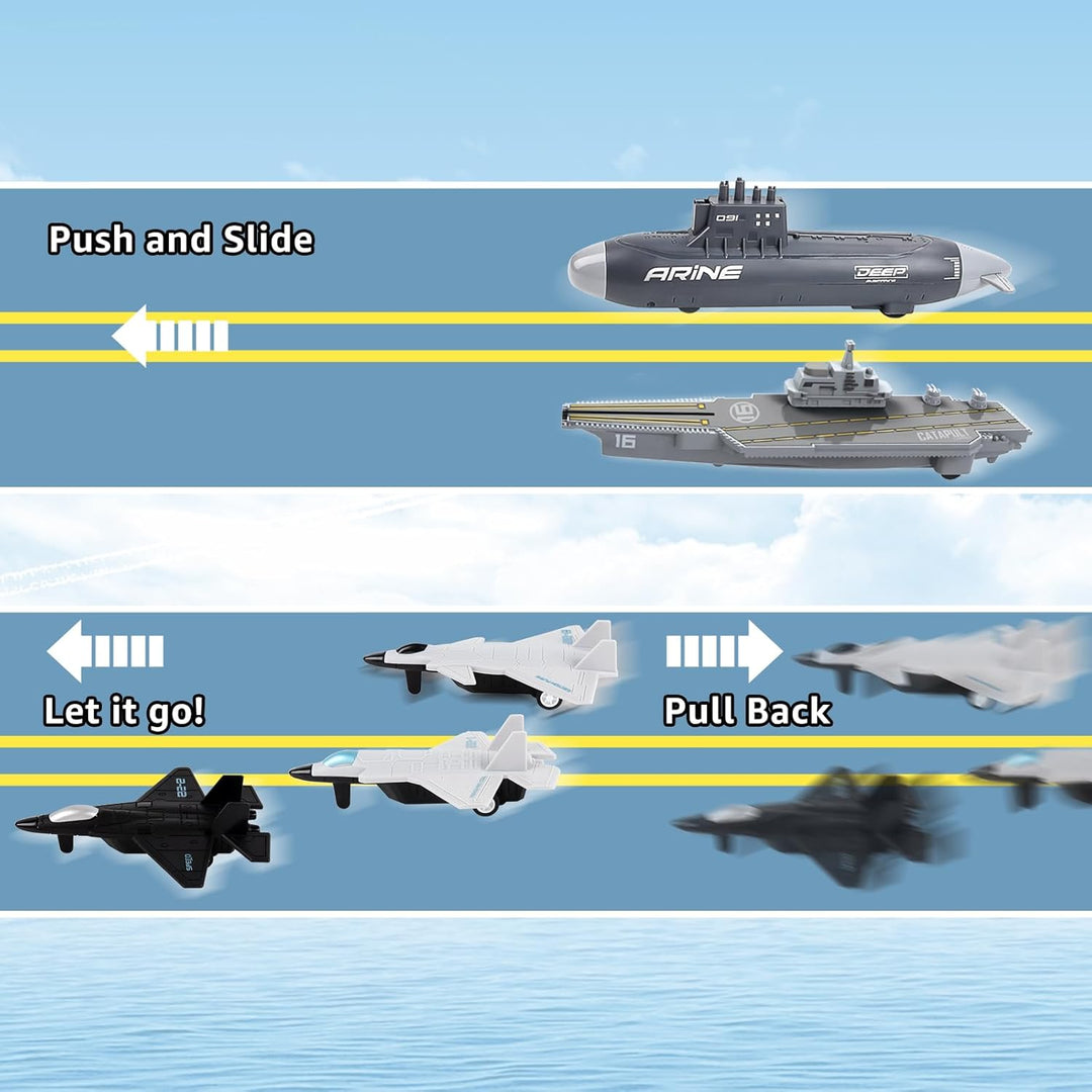 deAO 19PCS Marine Militär Spielzeug, mit U-Boot, Flugzeugträger, Schlachtschiffe, Kampfflugzeuge, Mo