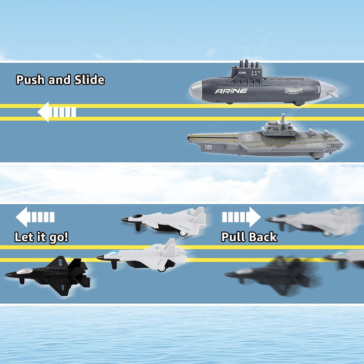 deAO 19PCS Marine Militär Spielzeug, mit U-Boot, Flugzeugträger, Schlachtschiffe, Kampfflugzeuge, Mo