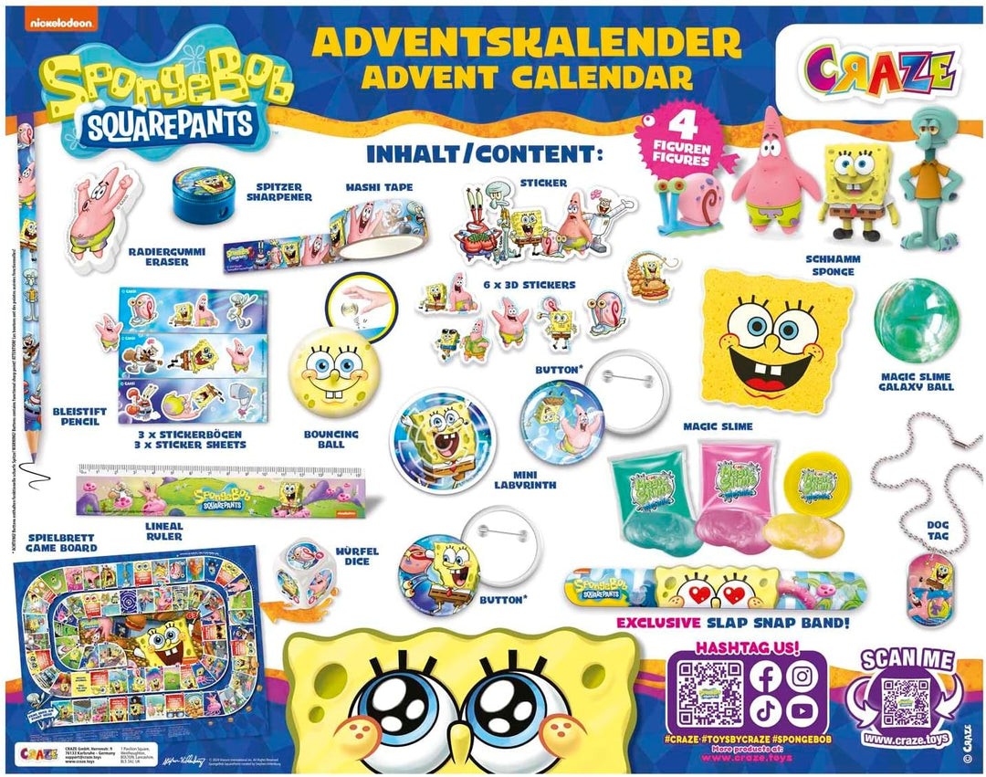 CRAZE SpongeBob Schwammkopf Adventskalender für Kinder – Spielzeug-Adventskalender für Jungen & Mädc