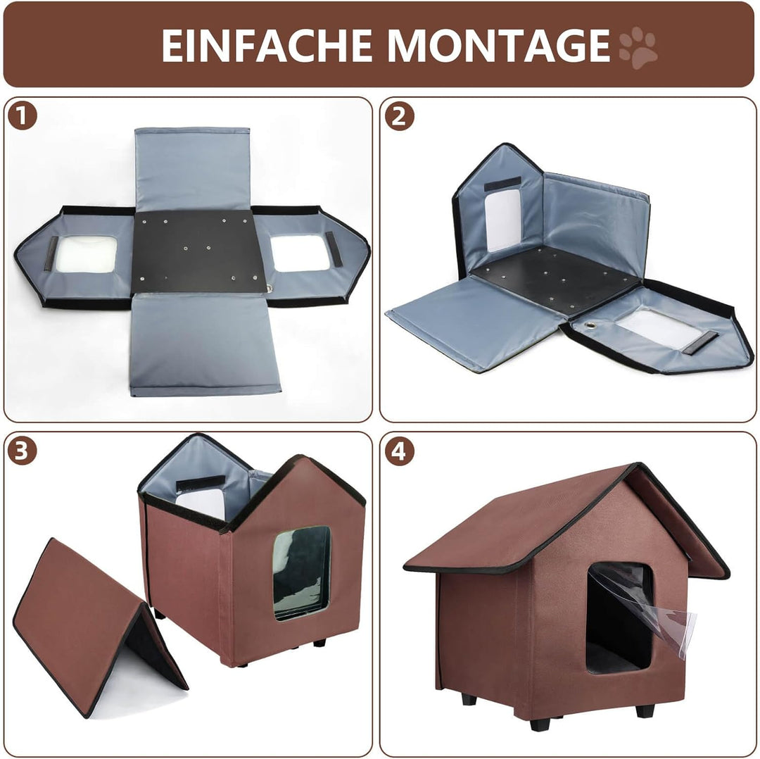 Katzenhaus für draussen, wasserdicht, mit erhöhtem Boden und abnehmbarem Kissen, Faltbarer Katzenunt