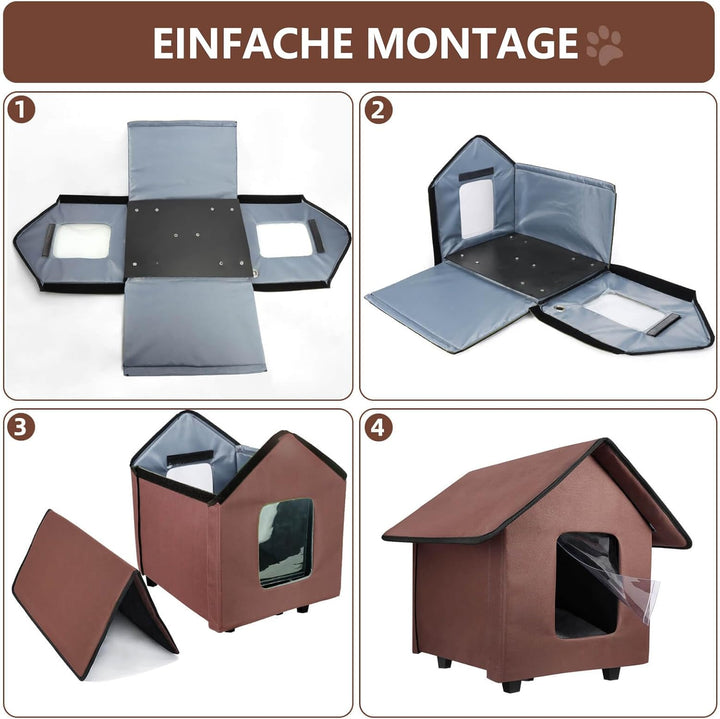 Katzenhaus für draussen, wasserdicht, mit erhöhtem Boden und abnehmbarem Kissen, Faltbarer Katzenunt