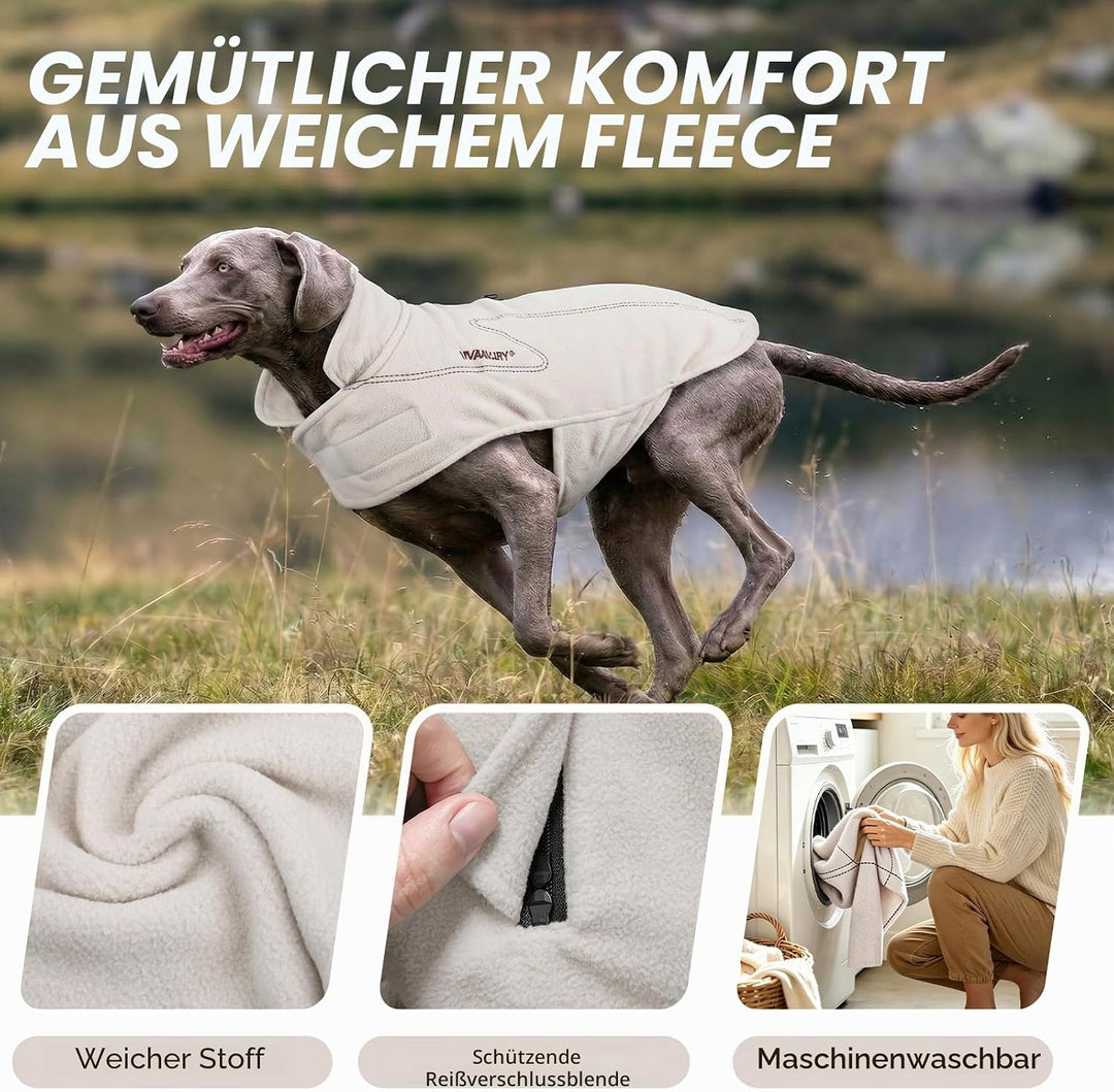 VIVAGLORY Wintermantel Hund Cozywrap Hundemantel Fleecemantel, XL, Beige | Reflektierend &amp; Softshell