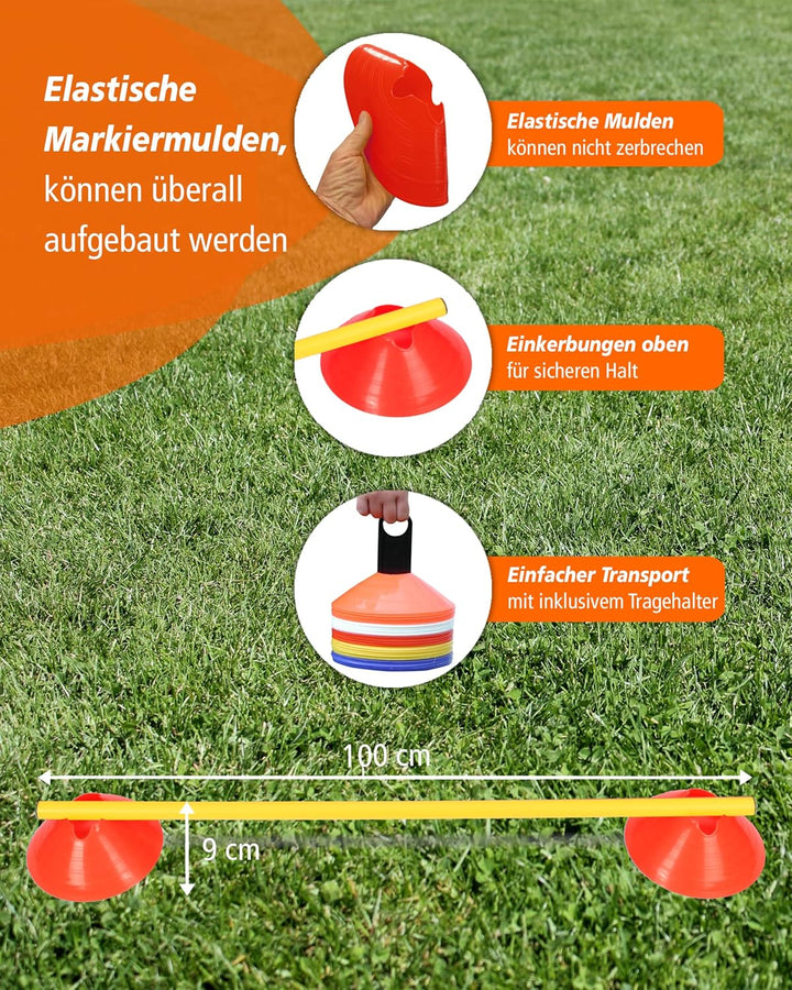 Cavaletti Mini-Hürden 5er Set – Mulden Rot & Stangen Gelb – sichere Trainingshürden für Hunde – Agil