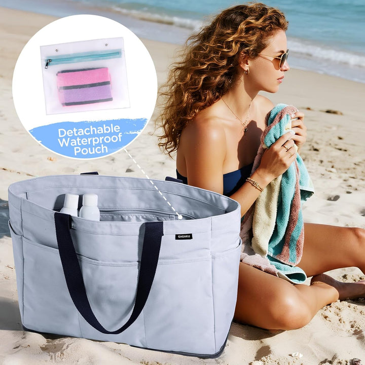 GAGAKU Strandtasche XXL mit Kühlfach, Wasserfest Beach Bag mit Reissverschluss – Faltbar Gross Badet