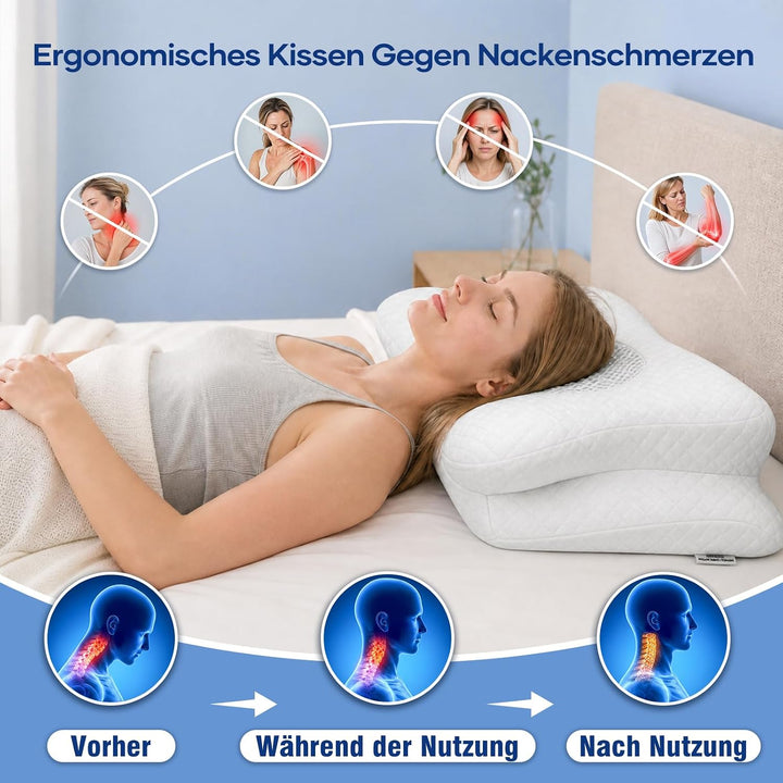 Nackenkissen zum Schlafen, 2-in-1 Ergonomisches Nackenstützkissen | Orthopädisches Memory Foam-Kisse