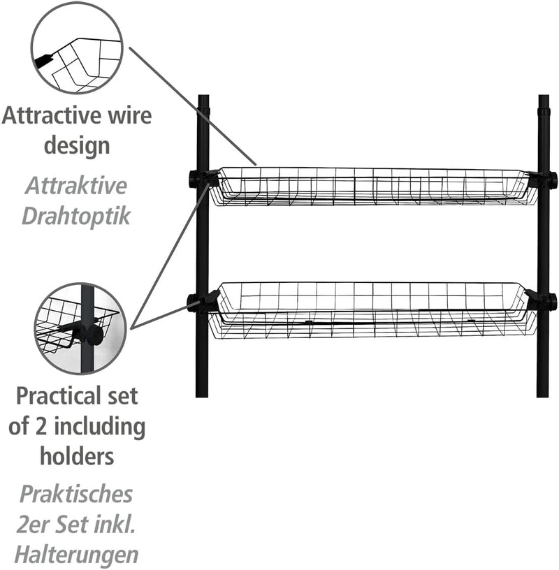 WENKO Korb Herkules, 2er Set Aufbewahrungskörbe in Draht-Optik aus stabilem Stahl inklusive Halterun