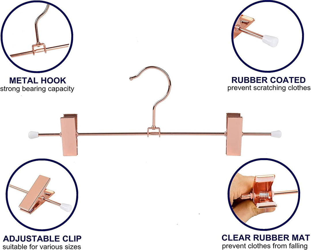 Amber Home 20 Stück 30cm Metall Kleiderbügel für Hose, Rotkupfer | Verstellbare Rutschfest Clips, Gl