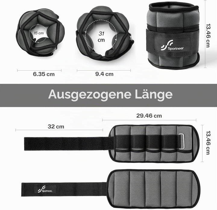 Sportneer Gewichtsmanschetten, Verstellbares Fussgelenkgewichte Set, Fuss-/Handgelenkgewicht Mansche