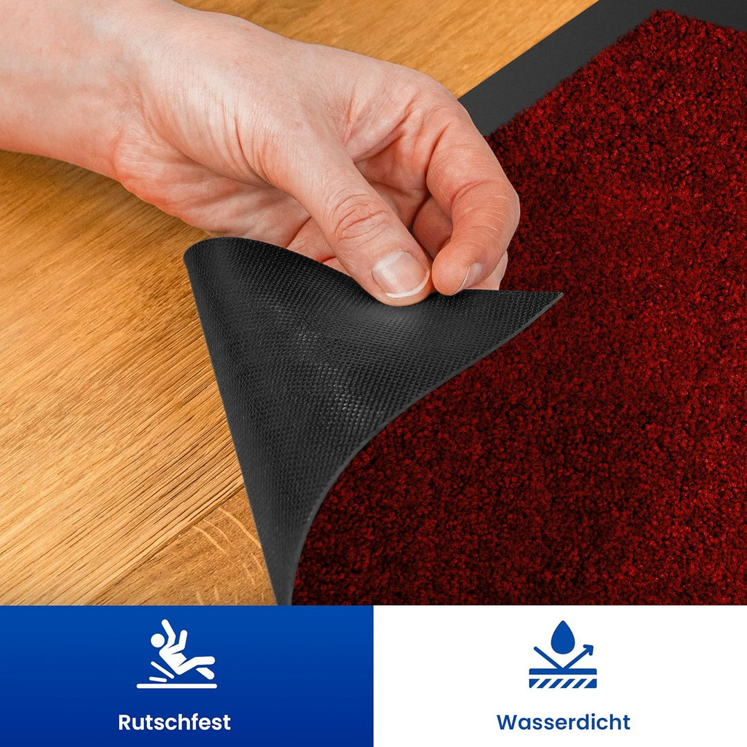 Hochwertige Fussmatte Rot 60x90 gross für Innen & Aussen - Schmutzfangmatte rutschfest, waschbar & w