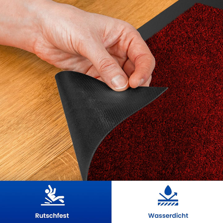Hochwertige Fussmatte Rot 90x150 gross für Innen & Aussen - Schmutzfangmatte rutschfest, waschbar &