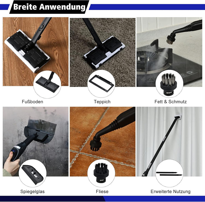 COSTWAY Dampfreiniger mit 19 Zubehörteilen, Bodendampfreiniger für Teppiche, Fussböden, Fenster und
