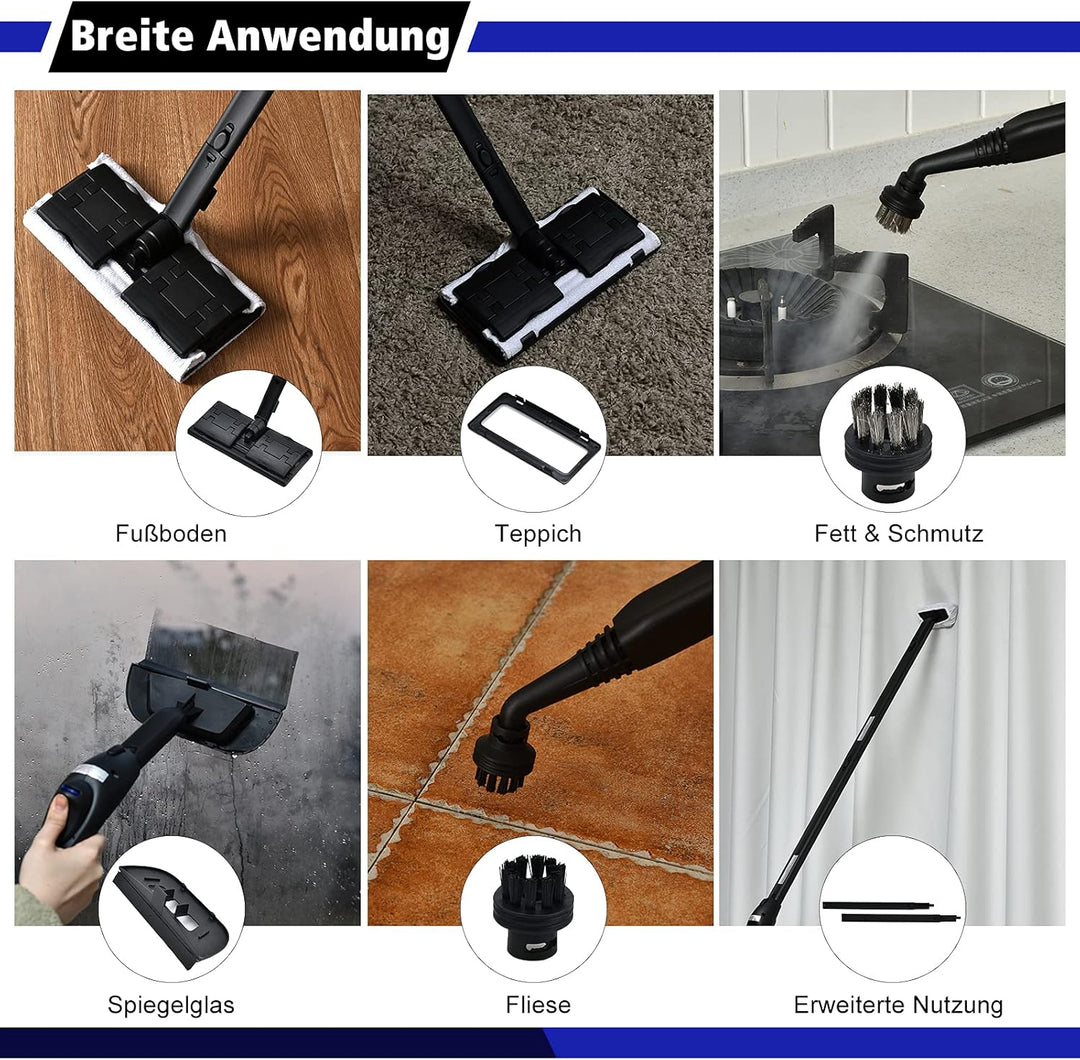 COSTWAY Dampfreiniger mit 19 Zubehörteilen, Bodendampfreiniger für Teppiche, Fussböden, Fenster und