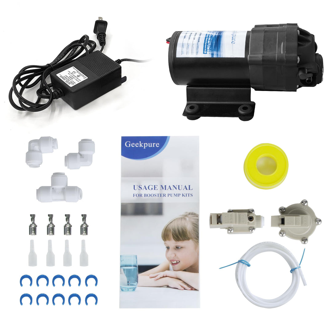 Geekpure Umkehrosmose Booster Pumpe Kit mit Transformator + Hoch und Niederdruckschalter + Armaturen