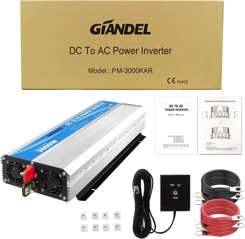 GIANDEL 3000W Modifizierter Sinus Wechselrichter 12v auf 230v Spannungswandler Power Inverter mit Fe