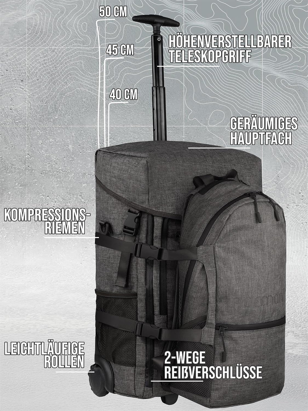 normani Reisetasche mit zusätzlichem Rucksack - Trolley und Rucksack in Einem - 37 L Reisetrolley +