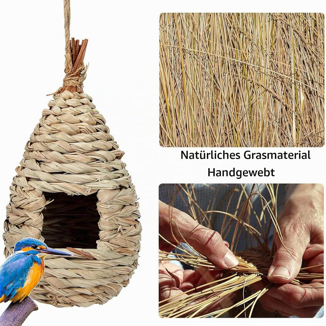 Gras Bird Nest, 2 Stück Handgewebtes Vogelnest aus Gras – Hängende Vogelhäuschen für Aussen &amp; Käfig
