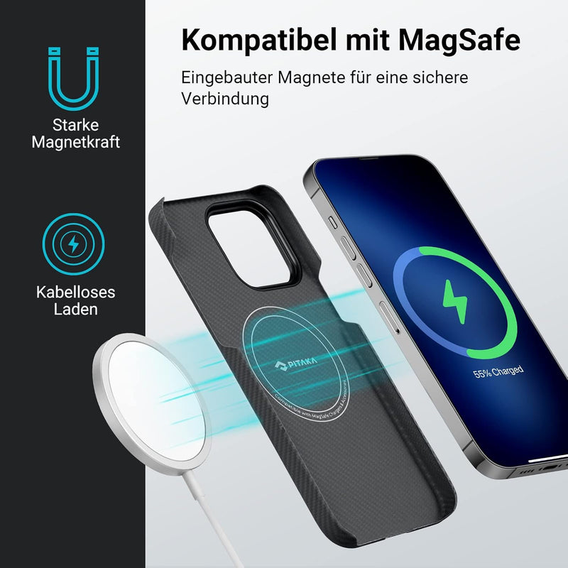 pitaka Ultradünne Hülle für iPhone 14 Pro Kompatibel mit Magsafe aus Aramidfaser Magnetische Schutzh