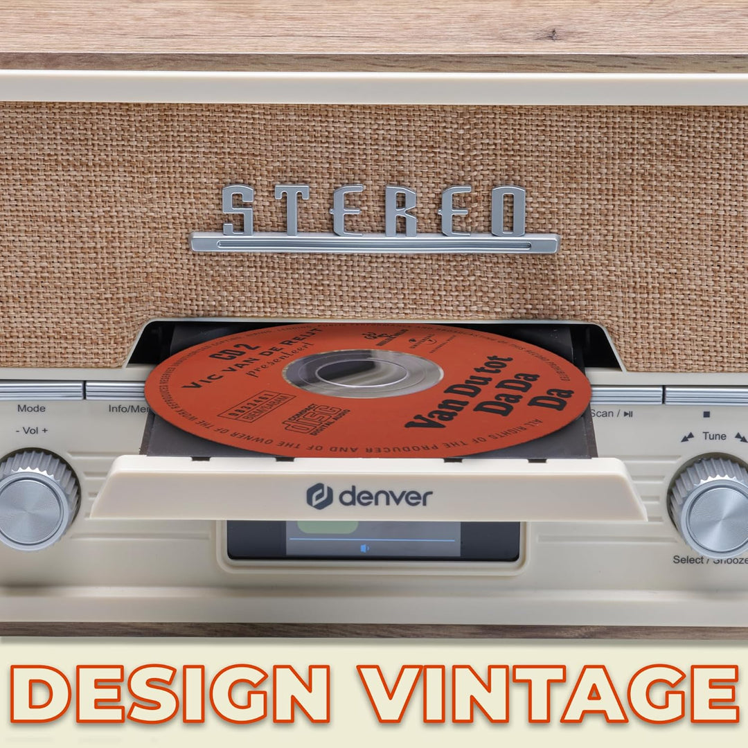 DENVER DAB+/UKW-Radio MDA-525LW, mit CD-Player, Retrostyle, hellbraun