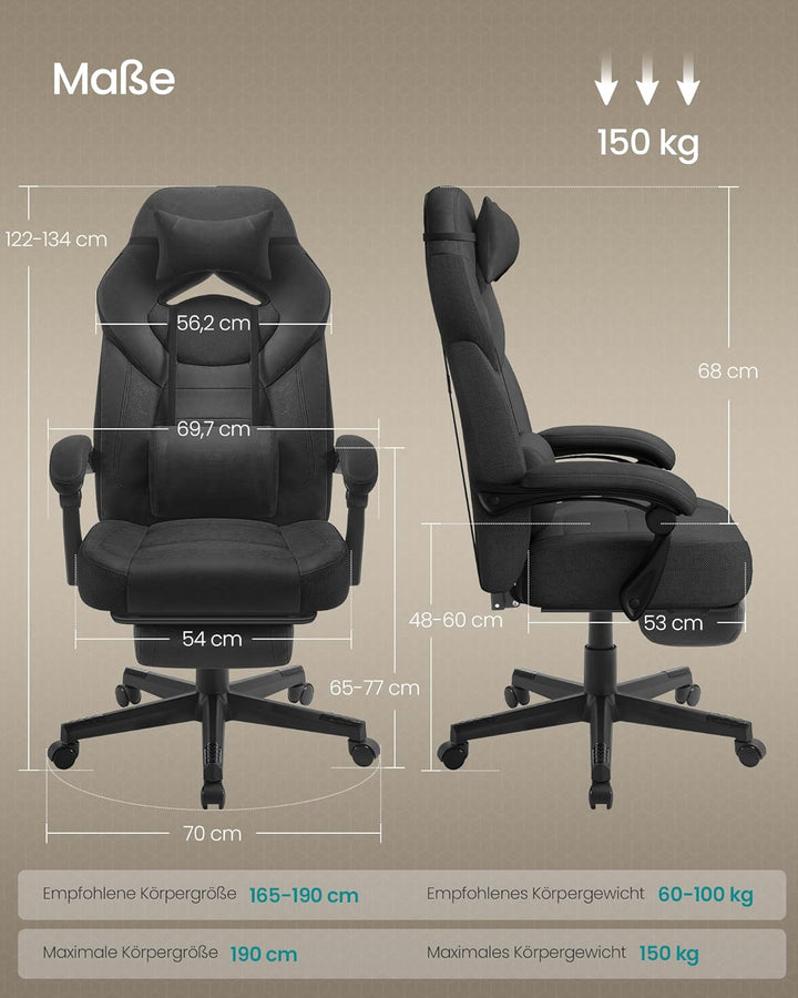 SONGMICS Gaming-Stuhl, Bürostuhl, Computerstuhl, ergonomisches Design, mit Fussstütze, verstellbares