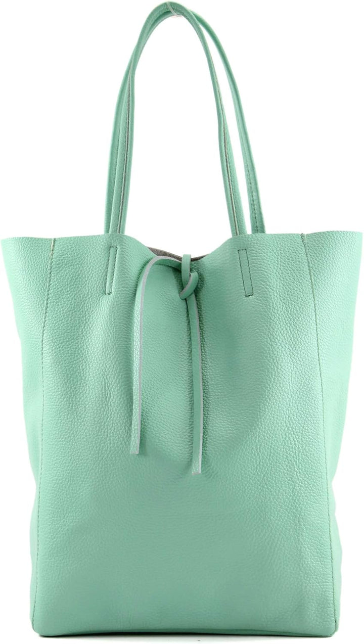 modamoda de - T163 - Ital. Shopper Large mit Innentasche aus Leder Mint, Mint