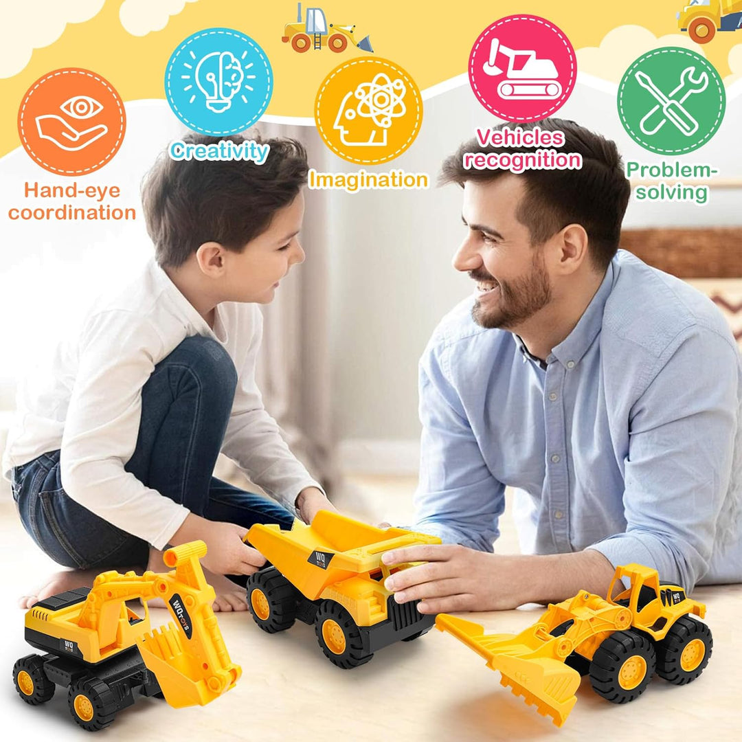 Sandspielzeug Bagger Sandkasten für Kinder ab 3+ Jahre – 3 Stück Bauwagen Spielzeug Set, Kipper & Ra