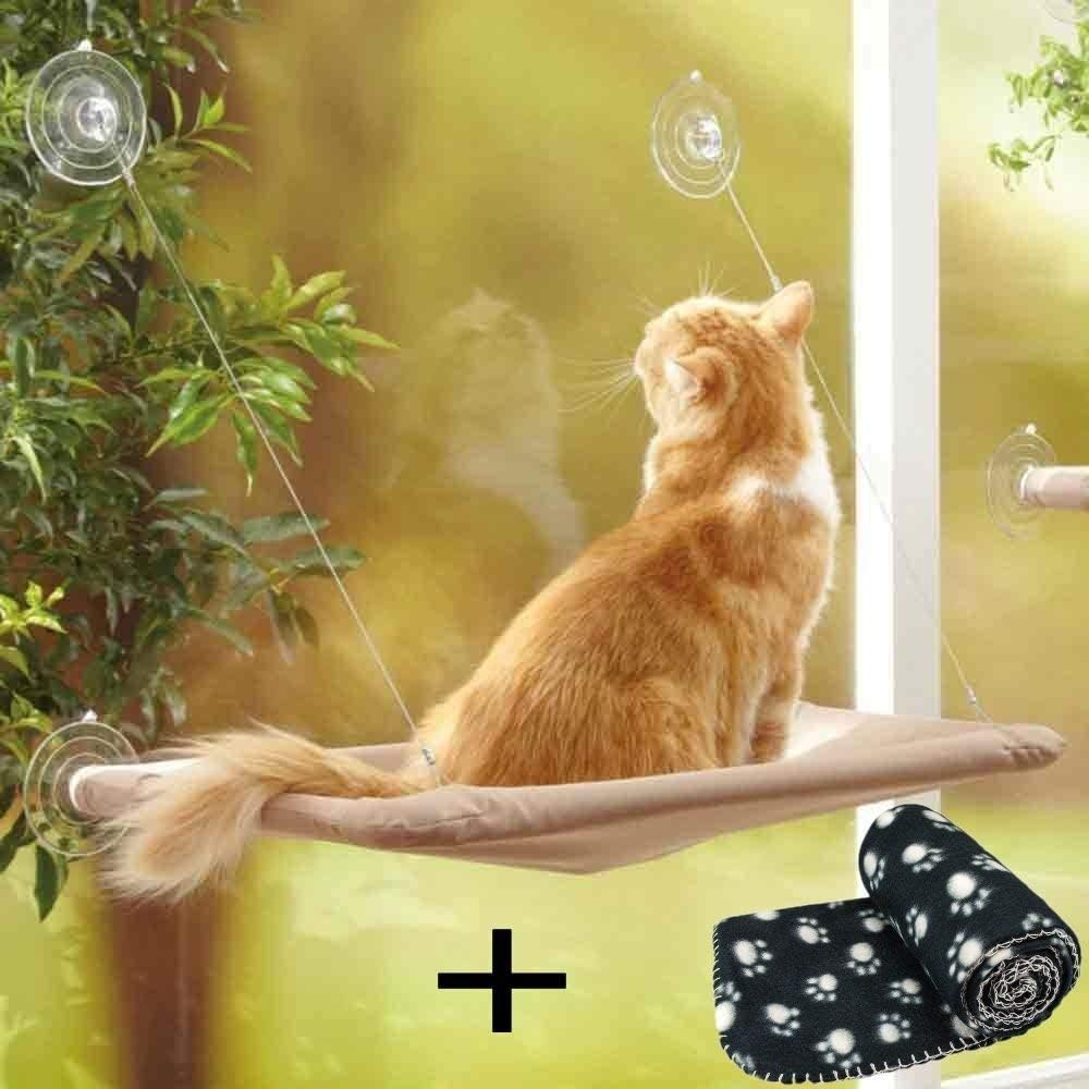 JZK Katzen Fensterplatz Window Lounger Katzen Hängematte + Katzendecke, Sonnenbad Katzenbett Haustie