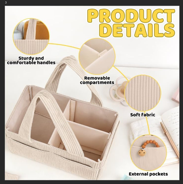 Wickeltasche Organizer, Tragbarer Wickelkorb mit Fächern & Griffen, Large Wickel Organizer, Diaper C