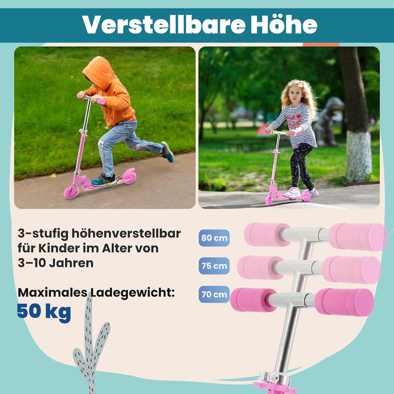 Hyiatyo Klappbarer Roller Kinder 6 Jahre mit LED Rädern, Kinder Scooter ab 3-10 Jahre, Faltbar Kinde