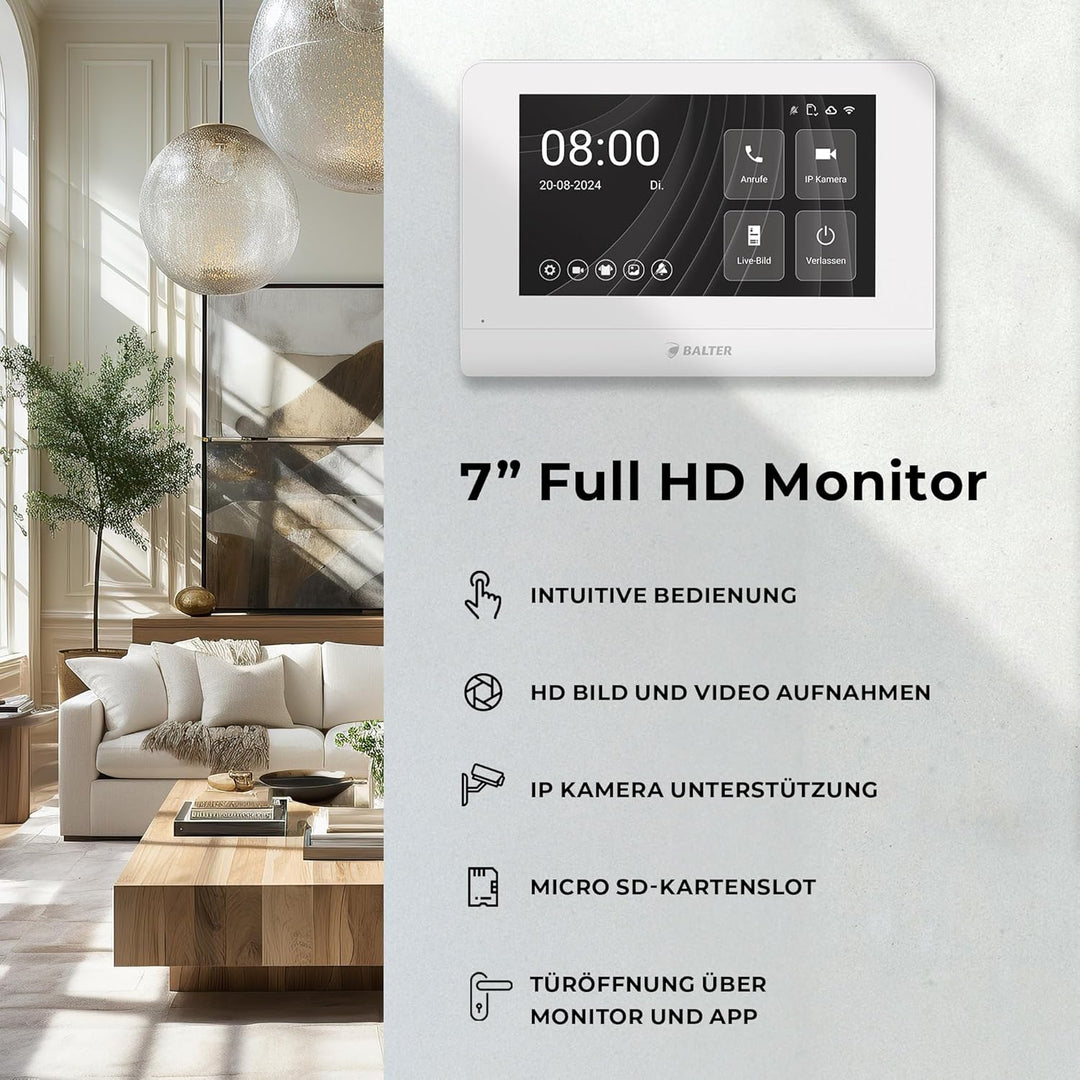 Entri Video Türsprechanlage, Unterputz Türklingel mit Kamera, Smartphone App, 1 Familienhaus, Video