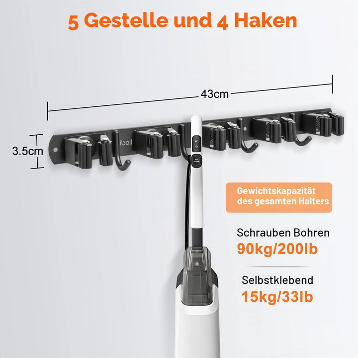 2 Stück Besenhalterung Wand, ibell Gerätehalter Edelstahl mit 10 Halter und 8 Haken, Mopphalter Wand