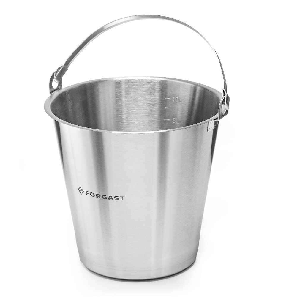 Forgast Eimer aus Edelstahl | 10L Liter | Kücheneimer | Milcheimer | Edelstahleimer | Futtereimer |