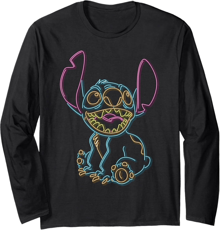 Disney Lilo & Stitch Neon Outline Portrait Langarmshirt