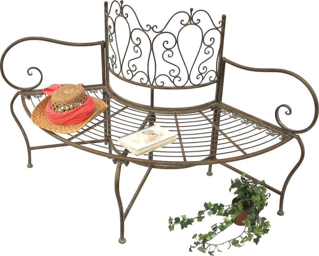 DanDiBo Baumbank Metall wetterfest Braun 135 cm 3-Sitzer halbrund JC112287 Gartenbank Rundbank