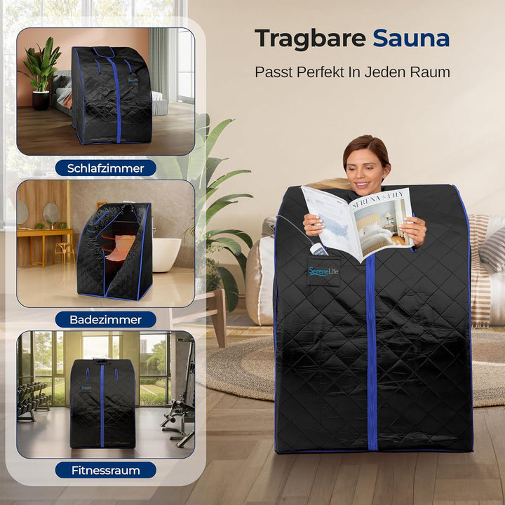 SereneLife Mini Sauna, Dampfsauna für Zuhause, Infrarot Sauna für Zuhause, Portable Sauna, Gartensau