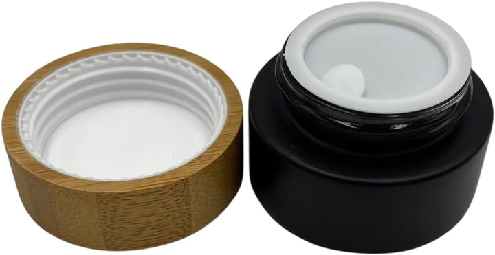 Wachsmann | Hochwertige Glastiegel mit Bambusdeckel | schwarz | Für nachhaltige DIY-Naturkosmetik |