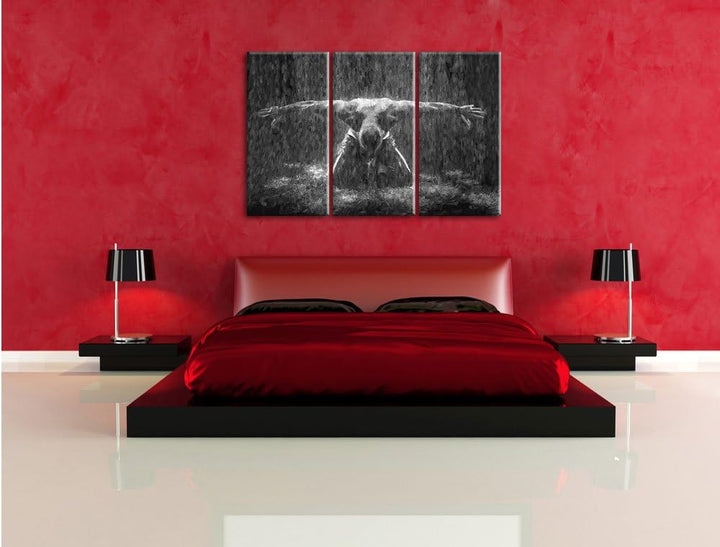Pixxprint Bodybuilder im Regen Kunst als Leinwandbild/Grösse: 3 Teilig (120x80) / Wandbild/Kunstdruc