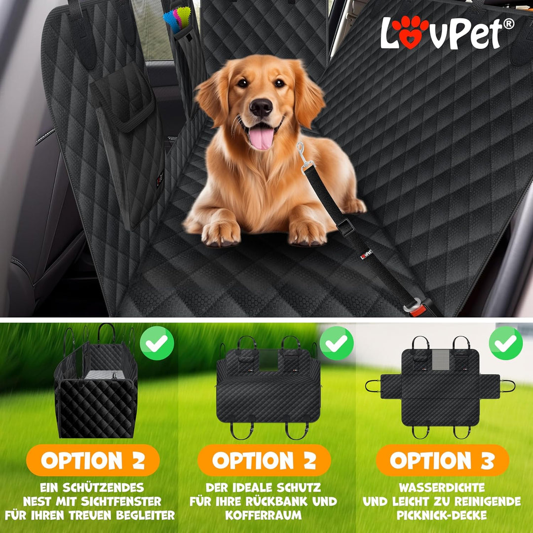 Lovpet® 2in1 Hundedecke für Auto Rückbank & Kofferraum mit Seitenschutz und Sichtfenster Kofferraums