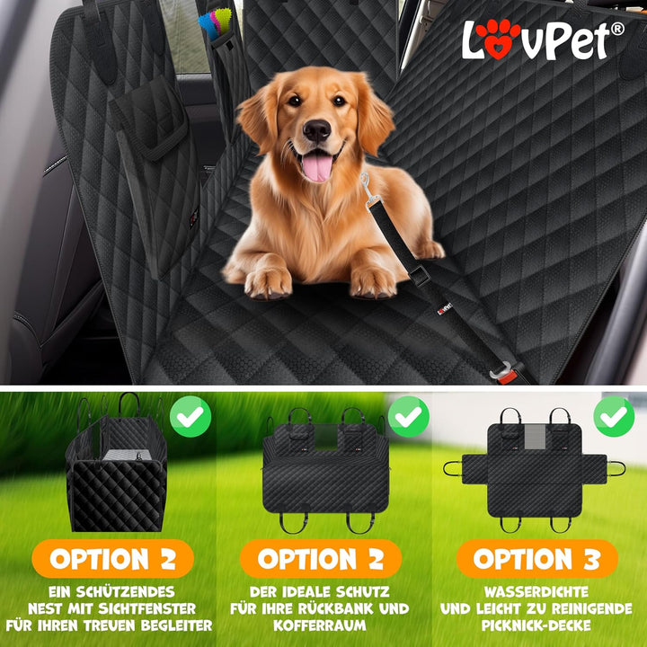 Lovpet® 2in1 Hundedecke für Auto Rückbank & Kofferraum mit Seitenschutz und Sichtfenster Kofferraums